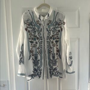 Embroidered White Blouse with Floral Design